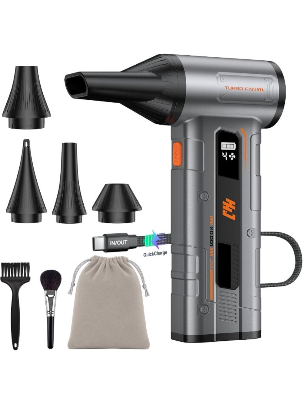 Powerful Electric Air Duster - 150,000 RPM, Fast Charging, 4 Speeds, 5 Nozzles